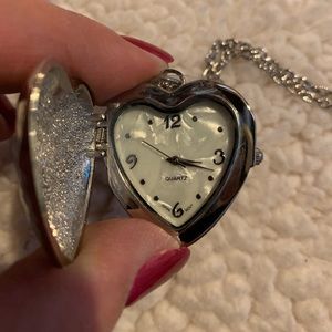 Heart watch locket necklace